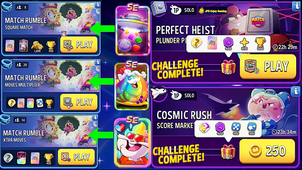 (2 Solo+3 Rumble) Plunder Pirates/ Score Market/Square Matches Rainbow 🌈/Moves Multiplier/Extra Move