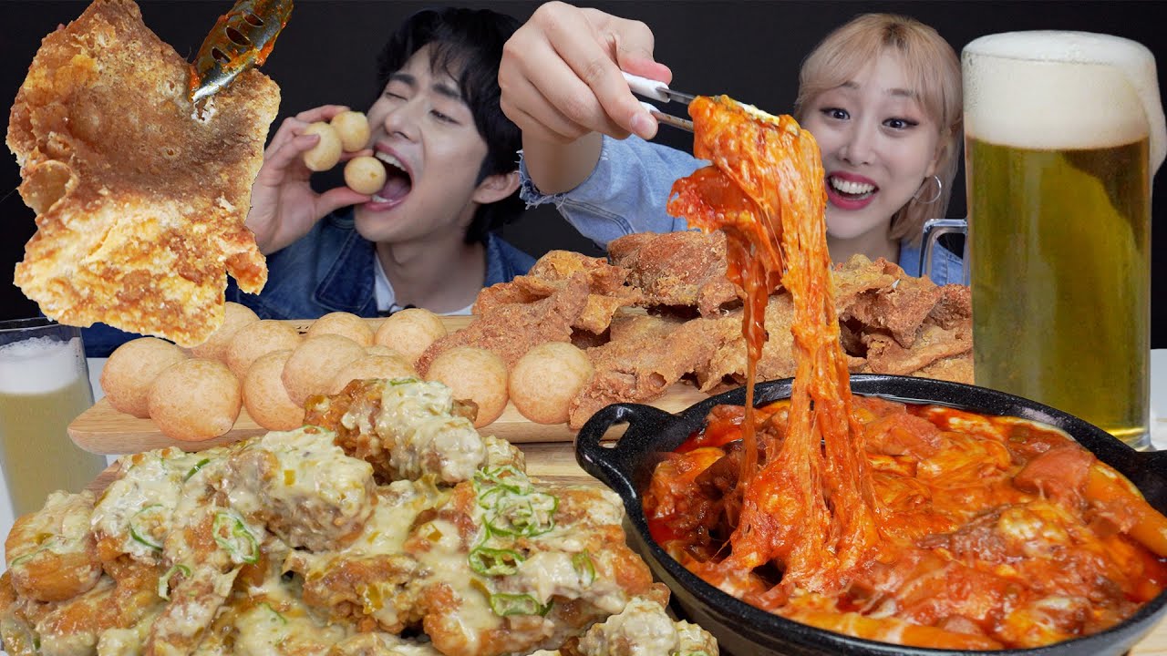 SUB) ASMR MUKBANG 치즈폭탄불닭🔥 핵맛있어서 만취한 치맥먹방!! 핵바삭!!닭껍질튀김+ 치킨🍗+맥주원샷🍺  KOREAN CHICKEN & BEER!