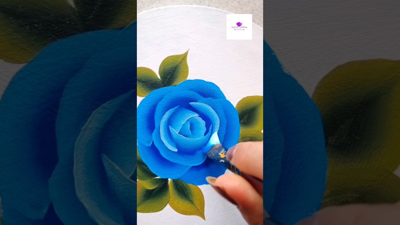 Blue rose in acrylic | onestroke painting #artvideo #viral #flowerpainting #wocol