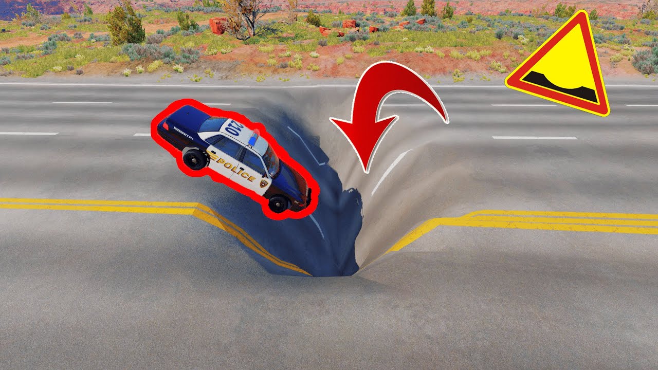 Cars vs Deep Potholes &ndash; BeamNG.Drive