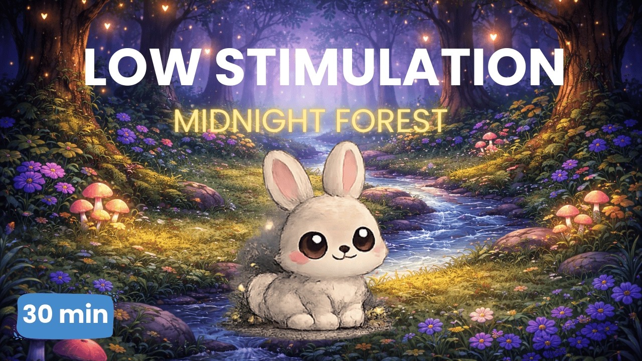 Midnight Forest 🌙 | Low Stimulation Night Forest | Calm Piano & Nature Sounds