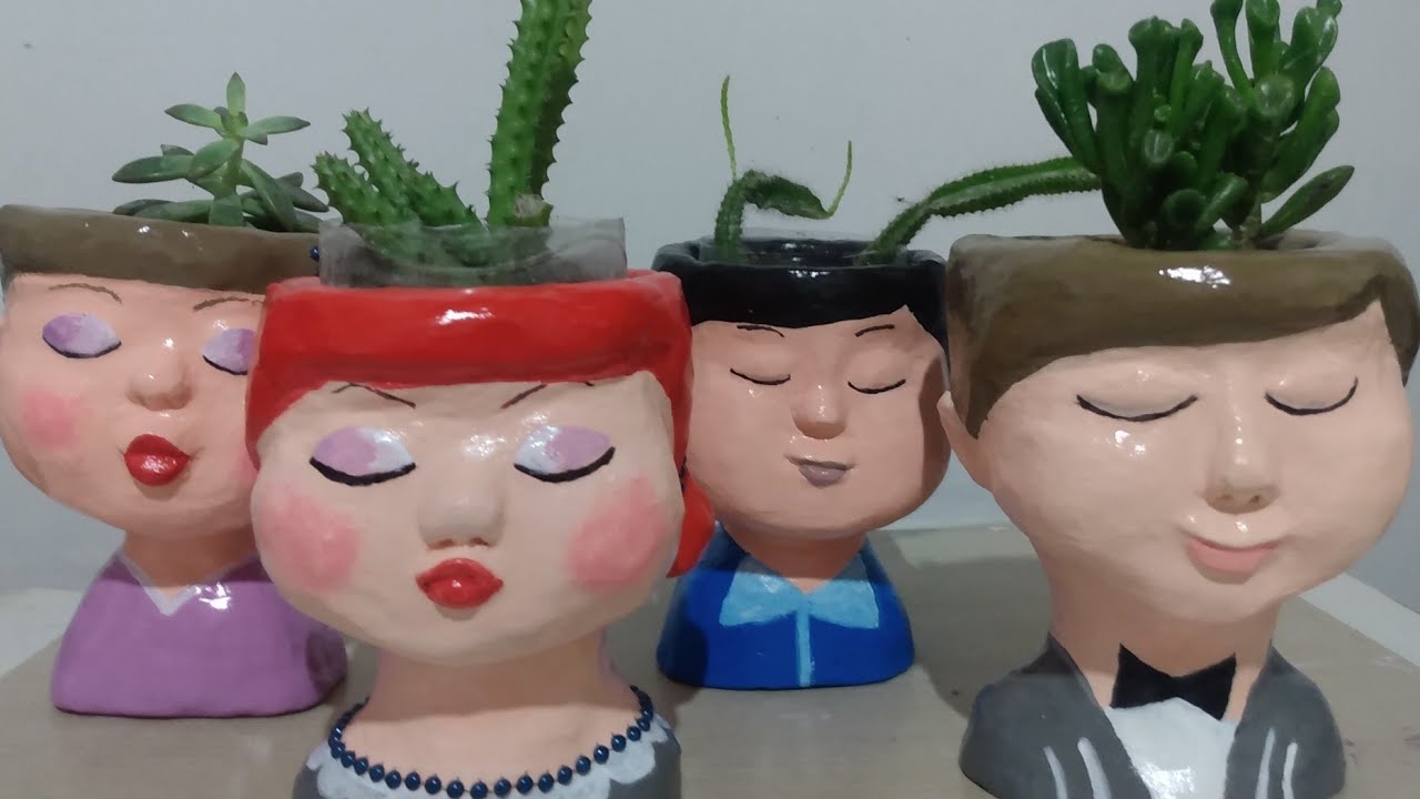 Vaso cabeça de boneca | boneco de cimento | cachepô de cimento para suculentas