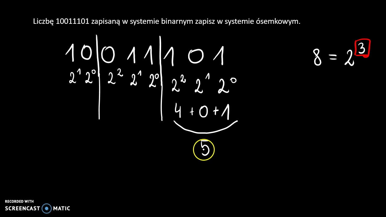 Zamiana systemu dwójkowego na ósemkowy i szesnastkowy