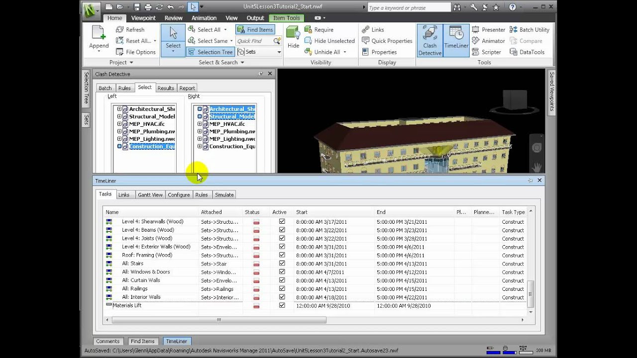 Navisworks Manage - Identifying Time-Based Clashes
