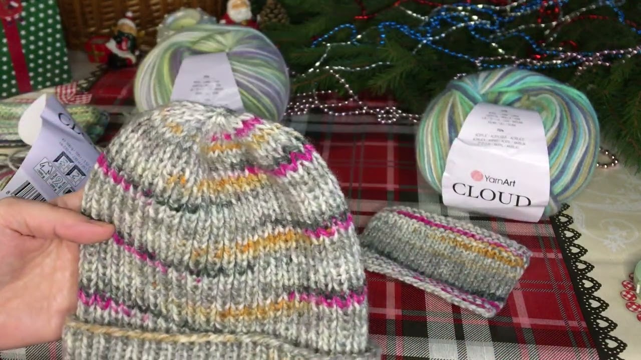 ГОТОВАЯ ШАПКА СПИЦАМИ ИЗ ПРЯЖИ YARNART CLOUD! ПРИЯТНАЯ МЯГКАЯ ПРЯЖА!