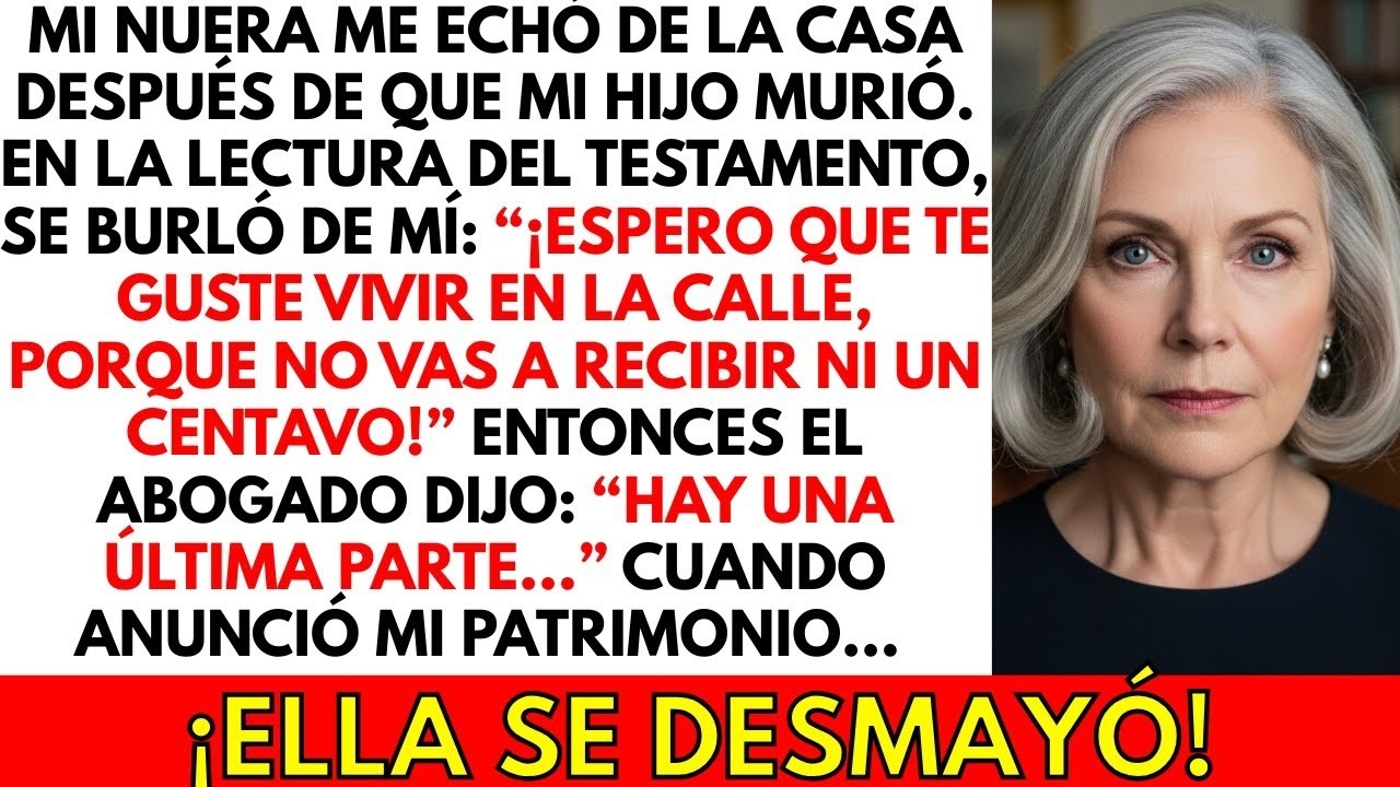 Mi nuera me echó de casa tras la muerte de mi hijo… pero al leer el testamento, se desmayó.