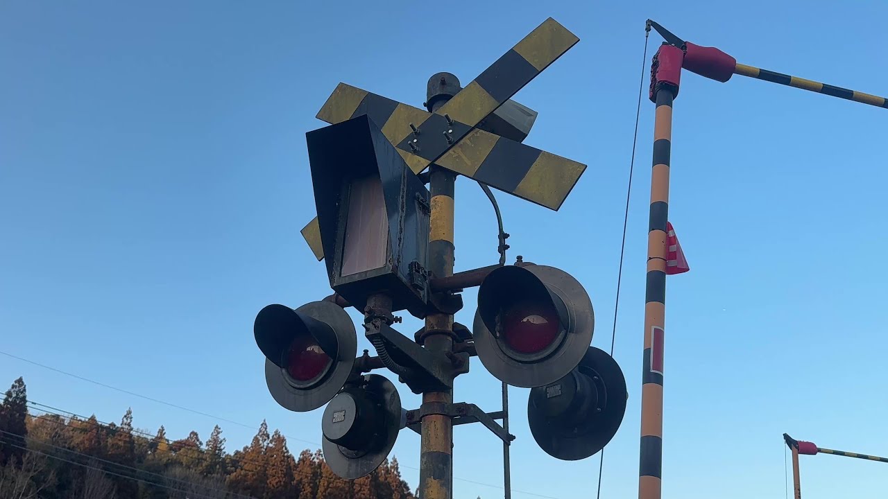 【踏切】6個のLED型の警報灯が付いた踏切故障表示器と国鉄の設備が残る良い雰囲気の踏切【豊肥本線】