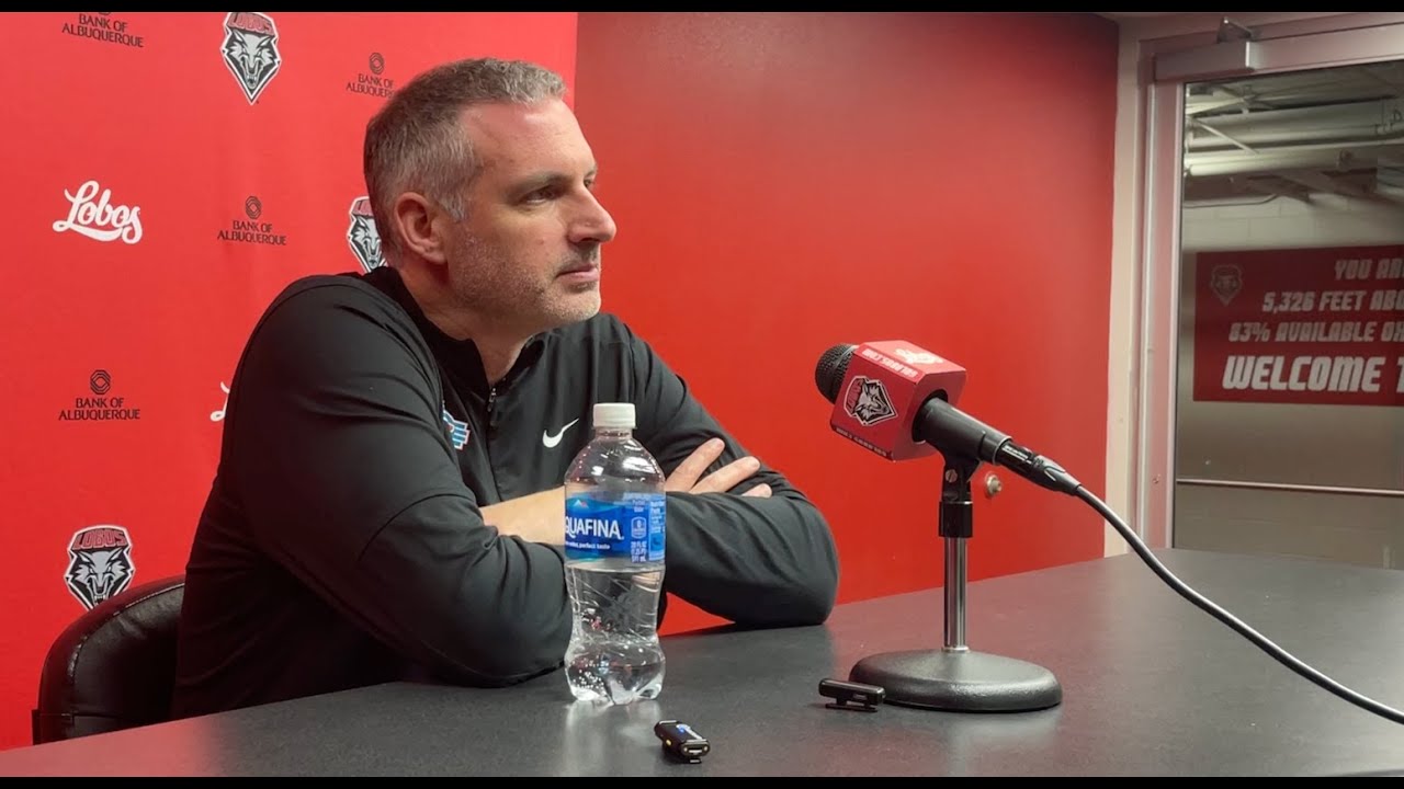 UNM Lobo men's basketball coach Eric Olen with media on Thursday, Jan. 29, 2026.