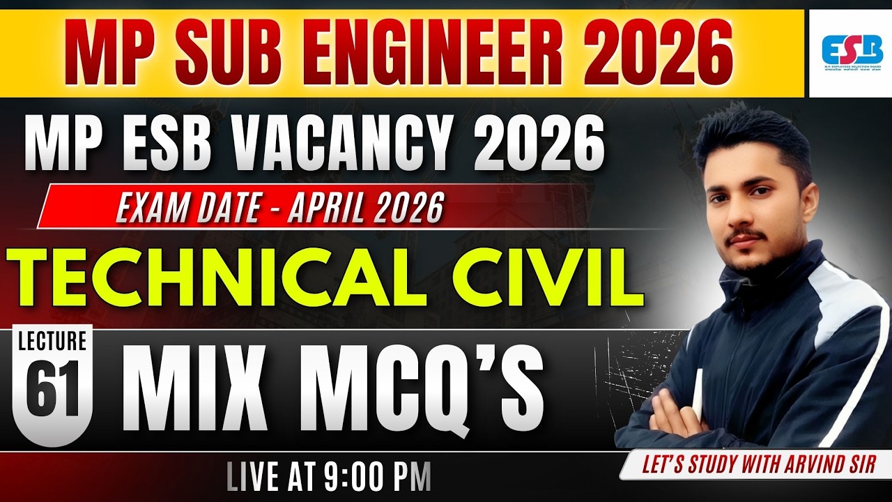 MP Sub Engineer  2026 | Technical Civil Mix Questions |  by Arvind Sir