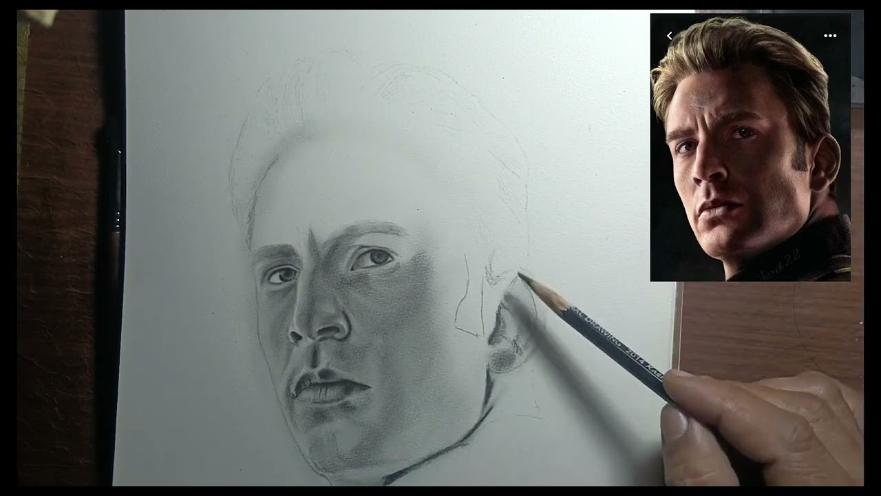 chris evans charcoal pencil drawing,time lapse