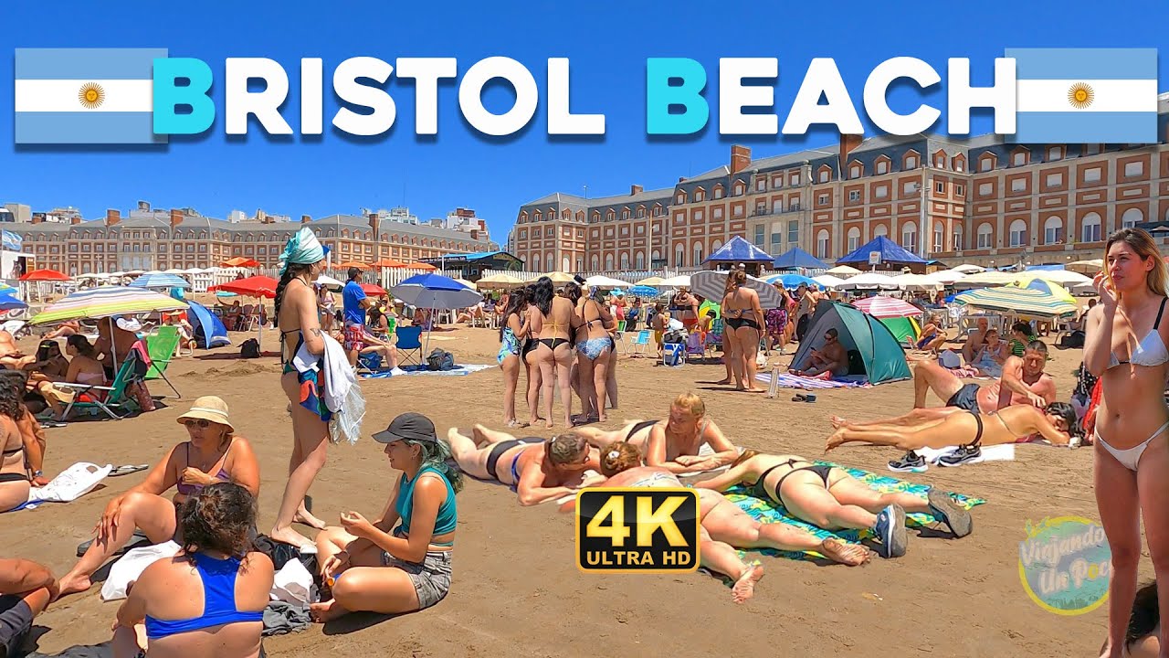 4K - Beach Walk POPULAR & BRISTOL BEACH MAR DEL PLATA December 2022 Good and Clear Day