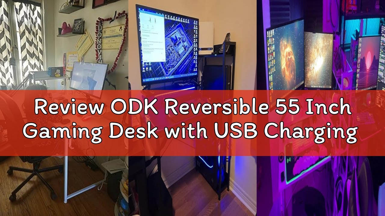 Review ODK Reversible 55 Inch Gaming Desk with USB Charging Port & Power Outlet, Computer Desk with
