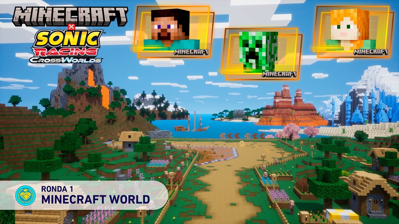Probando a Steve, Alex y el Creeper en la nueva pista de Minecraft en Sonic Racing: Crossworlds