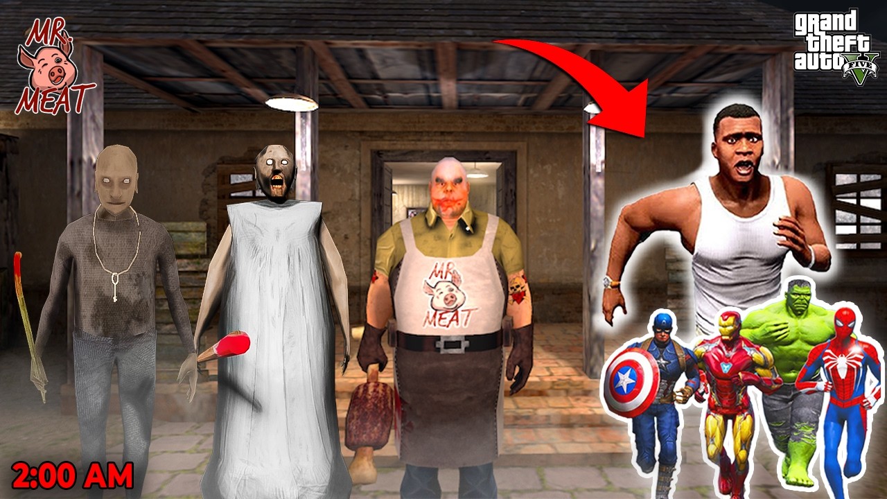 Franklin and Avengers VS Mr Meat and Granny & Grandpa Escape from House GTA 5! SHINCHAN GTA 5 VIDEO