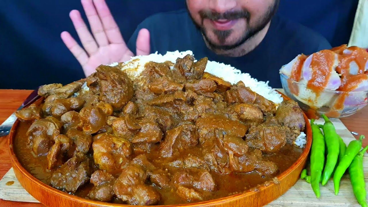 ASMR:EATING *CHICKEN LIVER* & GIZZARD CURRY, SPICY CHICKEN LIVER GIZZARD CURRY, SWEET POTATOES,