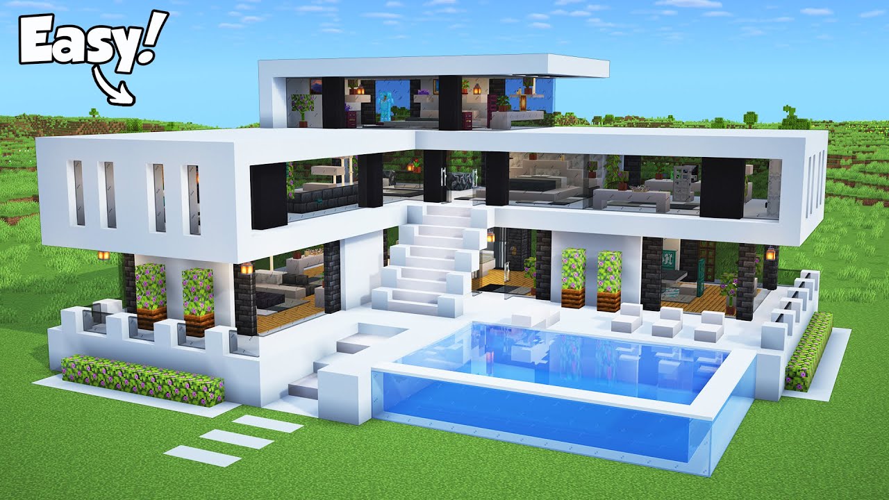 Minecraft: How to Build a Modern House - Tutorial (Easy ) #52 - Interior in Description!