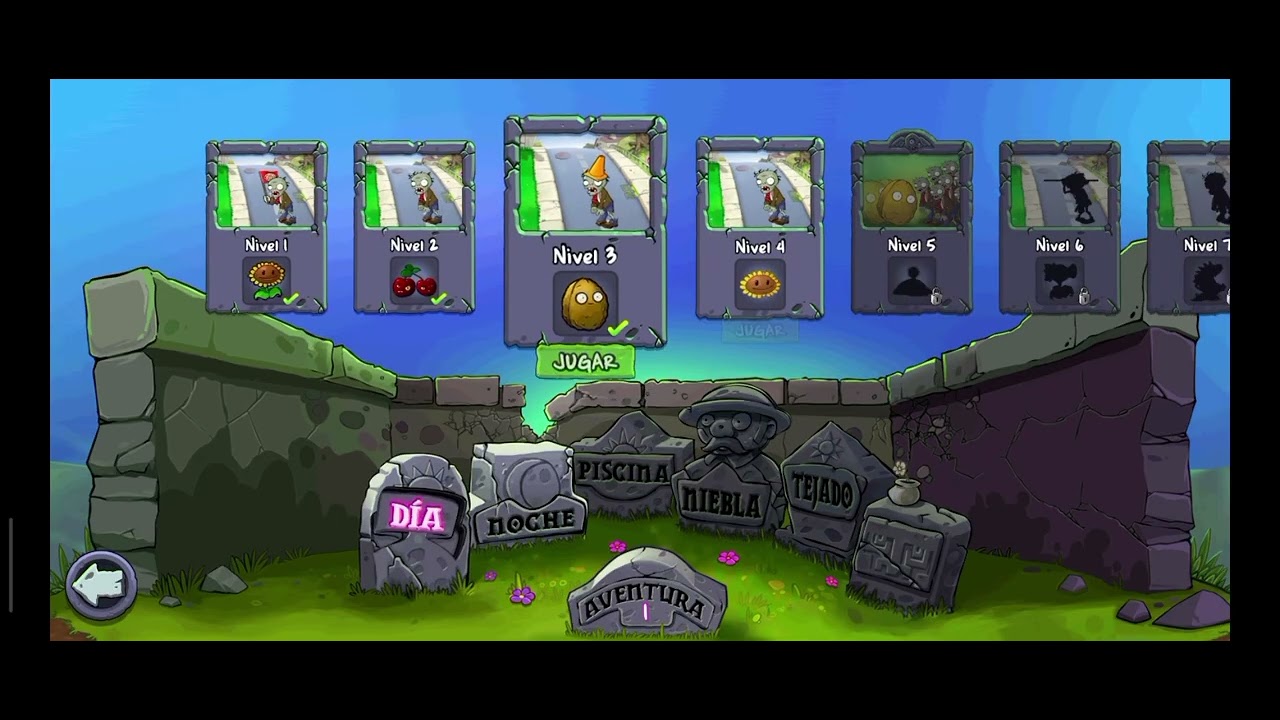 Jugando PvZ sin simetría Nivel 1-1 a Nivel 1-10