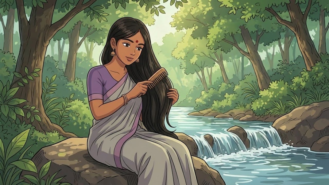 A Calm Moment by the Stream: Washing Hair in the Heart of India | Ghibli-Style Music & ASMR Sounds