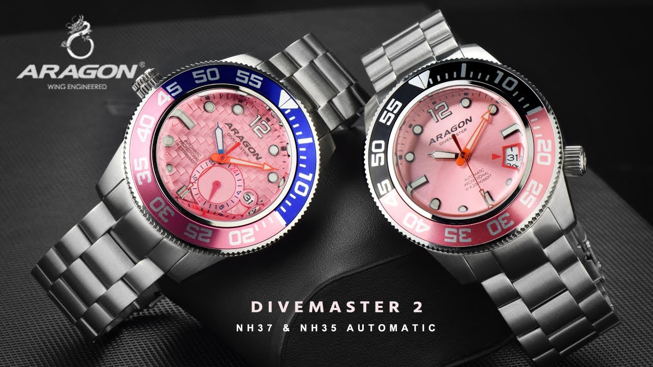 ARAGON&reg; Divemaster 3 NH37 & NH35 Automatic with Pink Dial Limited Edition