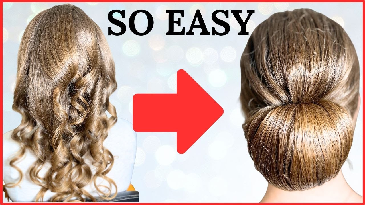 Easy chignon hairstyle - low chignon for long medium hair.