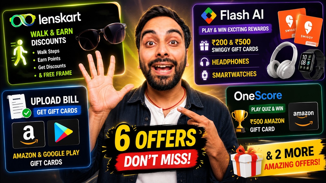 Upload Bill Get FREE Giftcards | Lenskart Walk & Earn | Onescore Rs.500 FREE Giftcard | Flash App