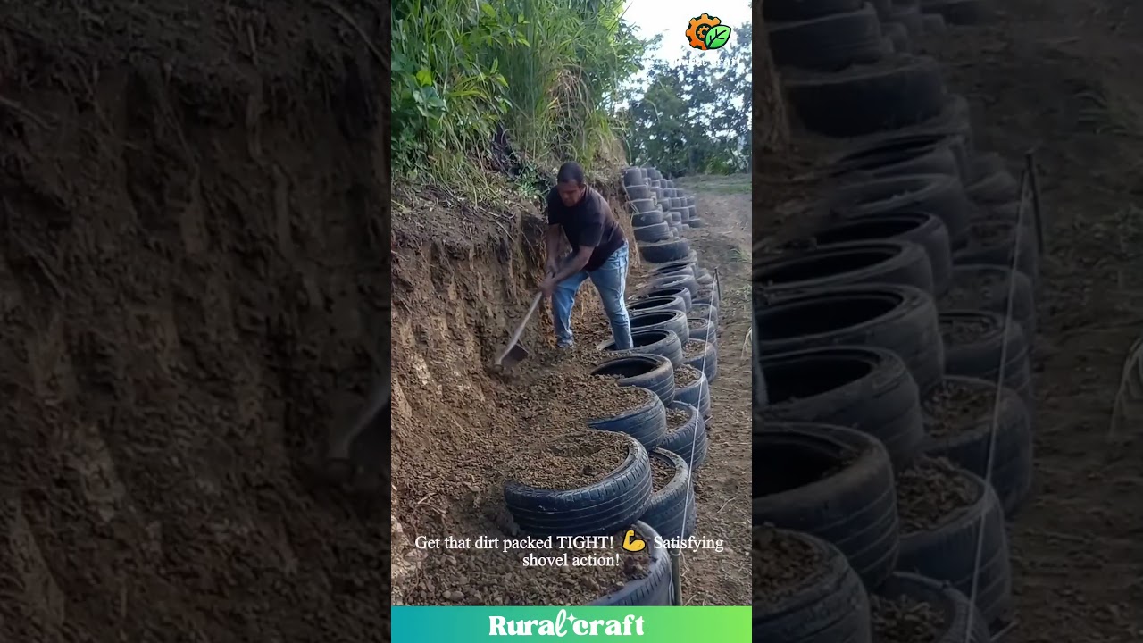 DIY Tire Wall Level MAX! 💪 Dude's Building a Fortress! #diyprojects #recycling #construction #goals