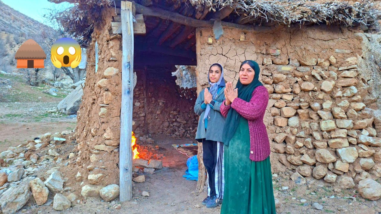 Homeless family takes refuge in magical stone hut in winter🛖❄️👩&zwj;👦