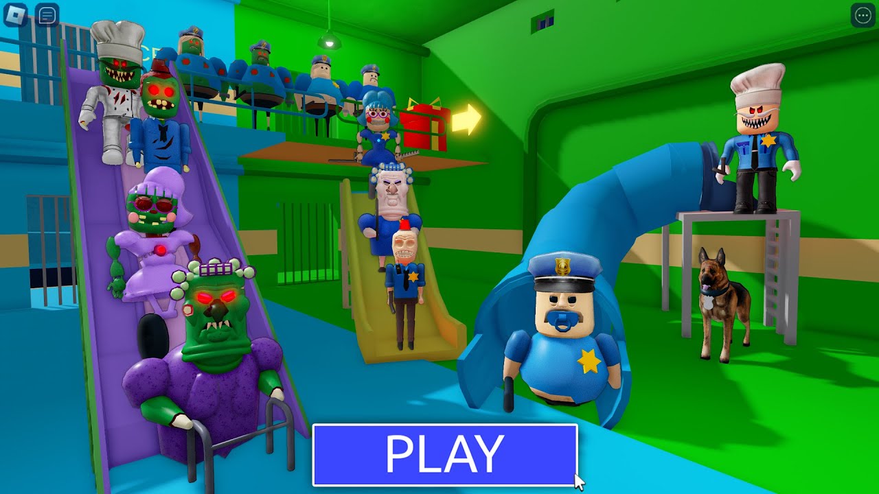 ZOMBIES Vs POLICE in WATERPARK BARRY'S PRISON RUN FAMILY! New Scary Obby (#Roblox)