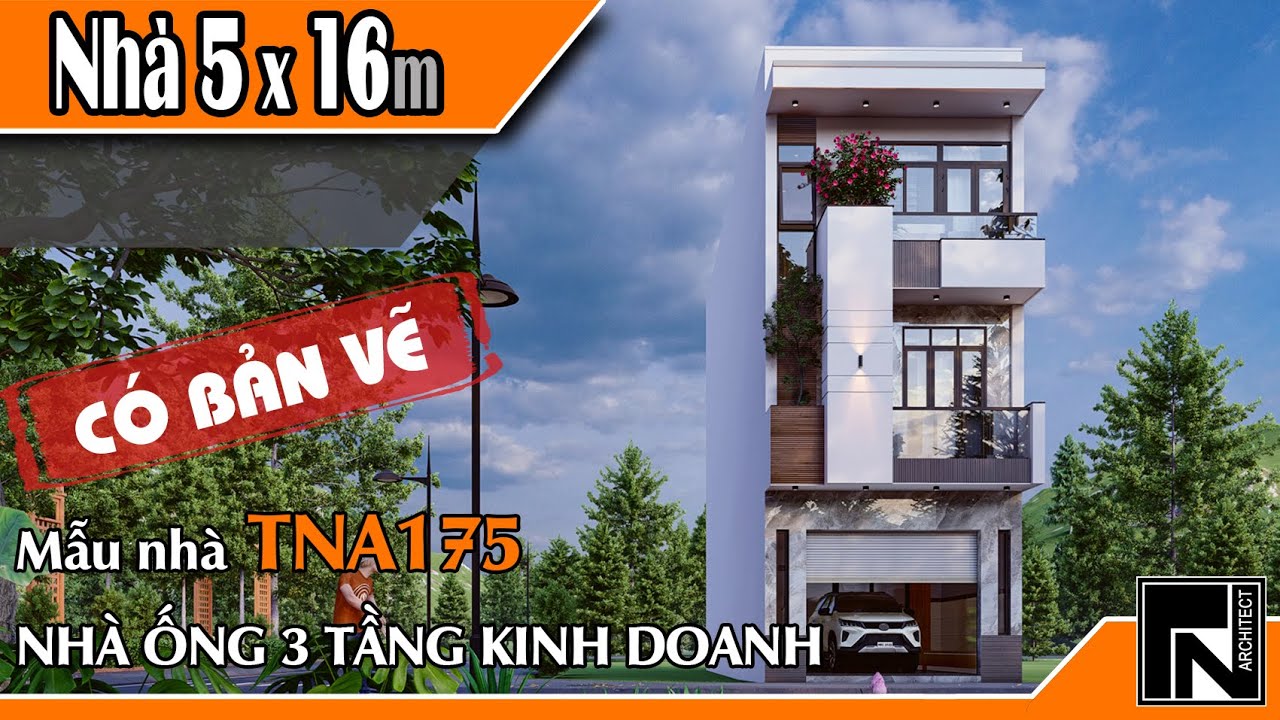 TNA175  - Mẫu nhà kinh doanh 3 tầng hiện đại 5x16m với 3 phòng ngủ | Kiến trúc TN