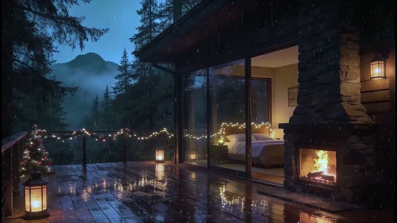 Perfect Night Sound | Distant Thunderstorm on Mountain Cabin Porch
