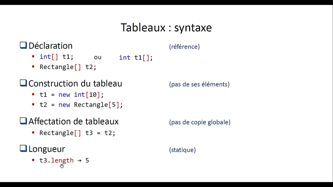 Notion des Tableaux en Java