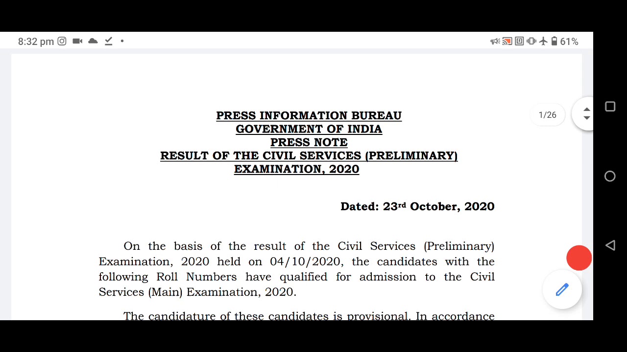Upsc 2020 Prelims Results are Out
