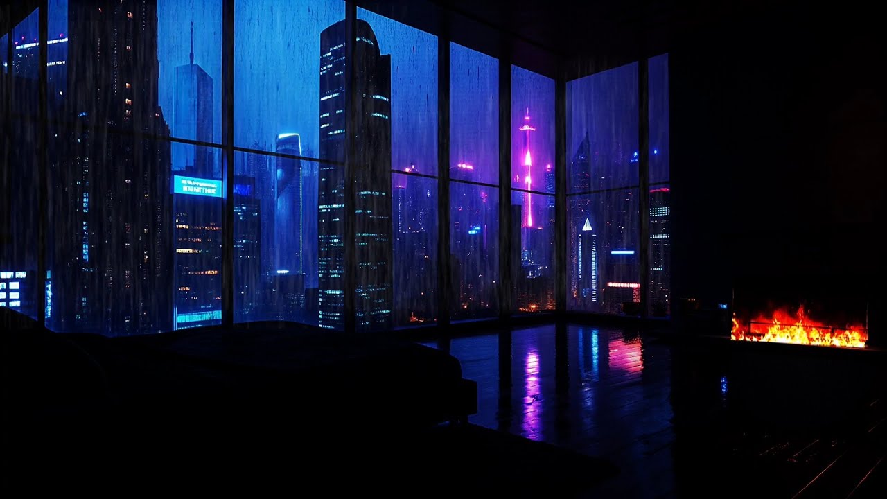 Luxury apartment 🌧🌆| Heavy Rain on Glass & Midnight City View |Relaxing sleep