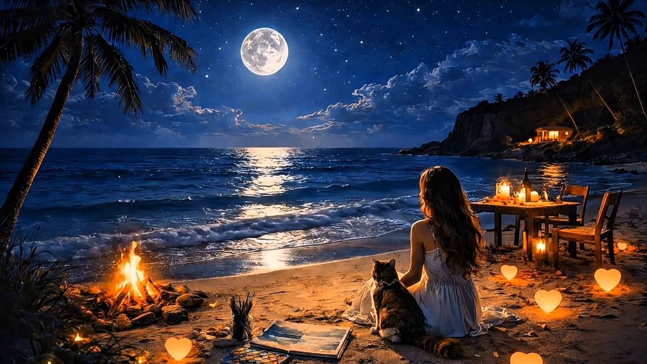 Peaceful Moonlit Beach 🌕 Soft Piano & Ocean Waves for Deep Sleep and Relaxation