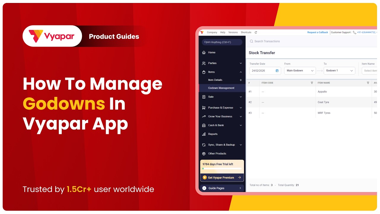 How to Add and Manage Godowns in Vyapar Inventory Management Software | Stock Transfer Tutorial