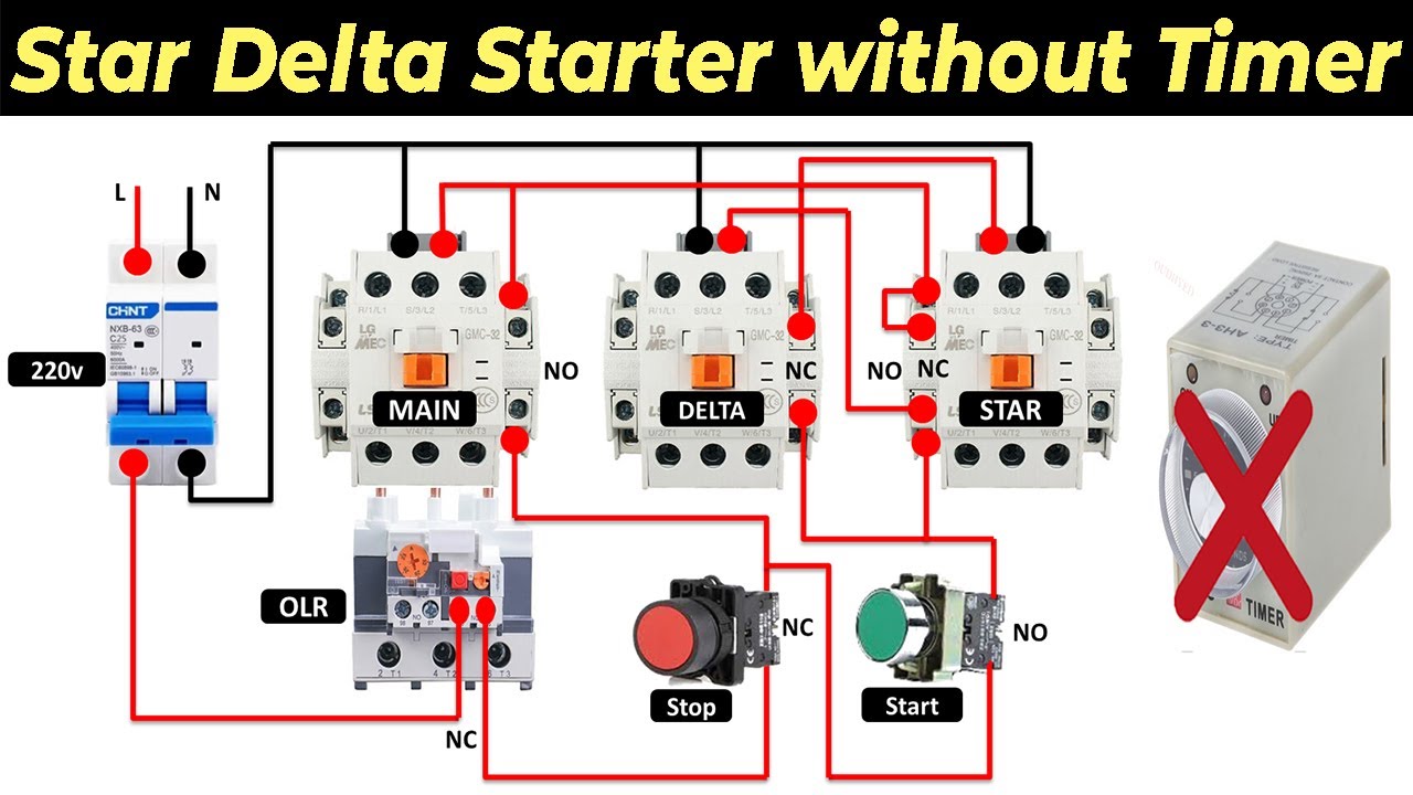 Star Delta Starter without Timer | star delta starter wiring diagram