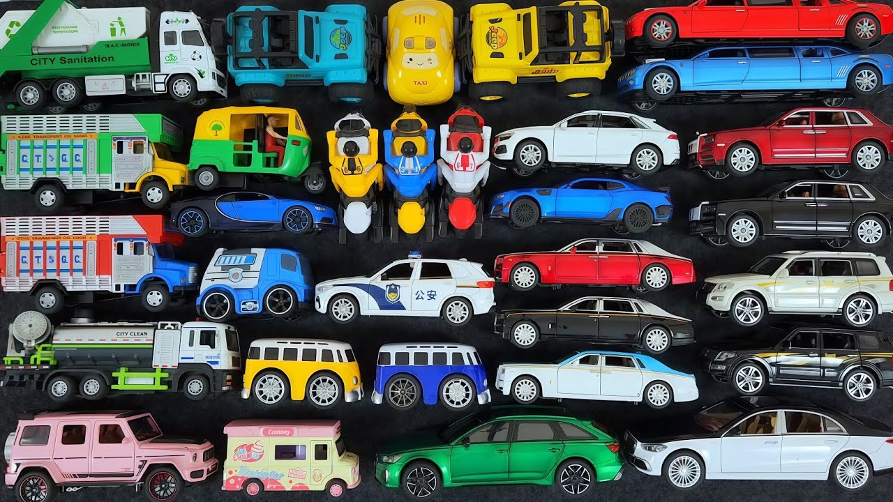 Fun Toy Vehicles Video | 🚘 Jeep, Food Truck, Garbage Truck & Bike Stunts
