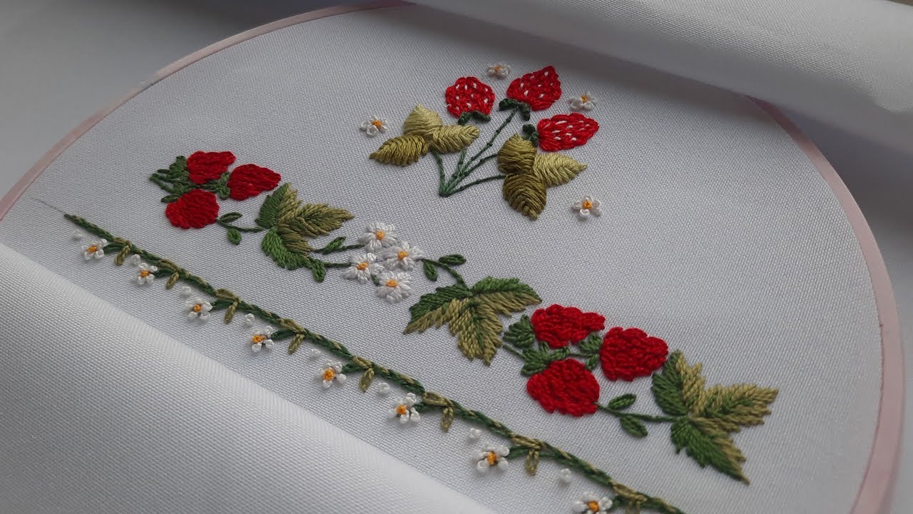 How to Embroider a Strawberry Ornament Border Embroidery