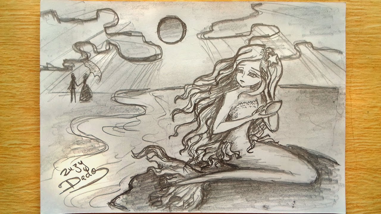 draw a little mermaid - رسم حورية البحر - como dibujar una sirena