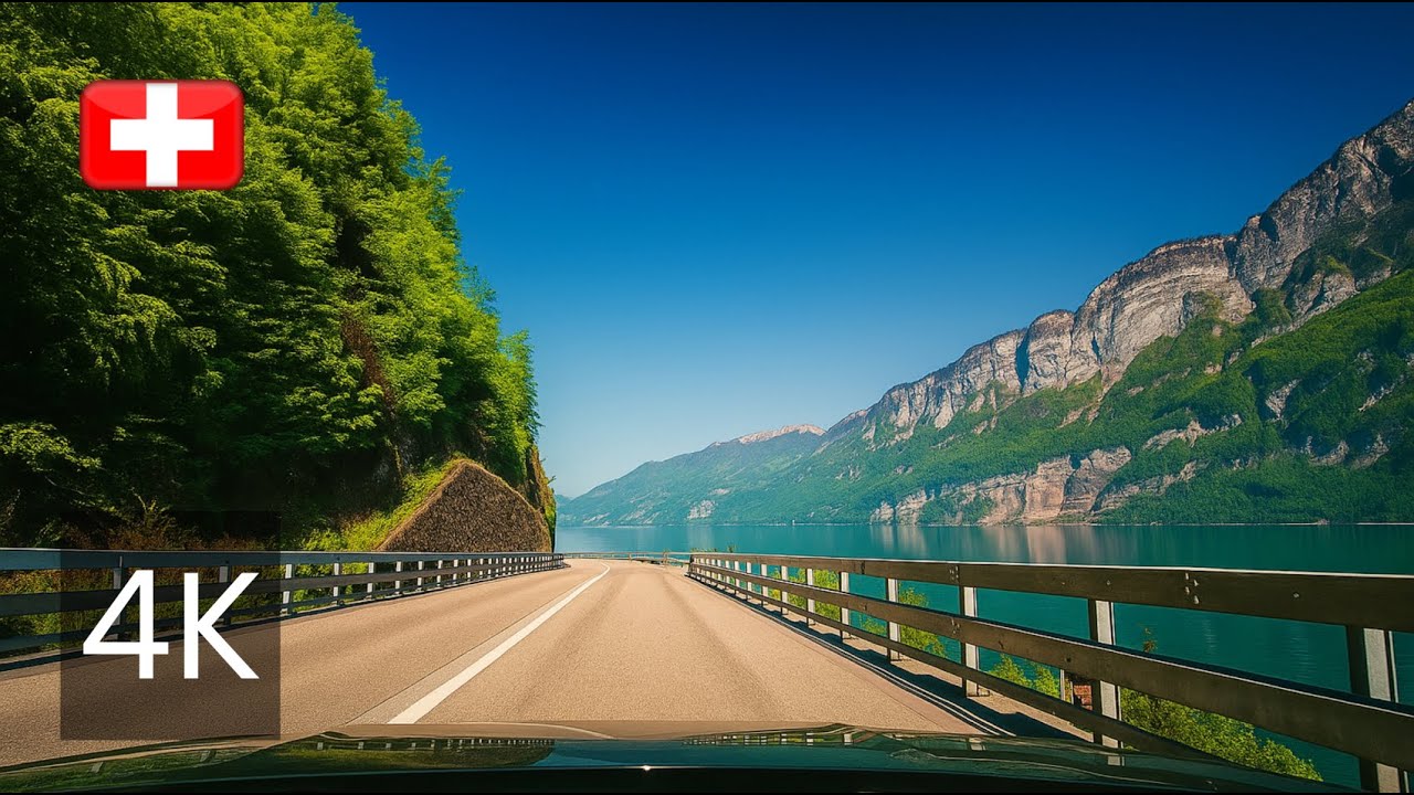 Scenic Swiss Alps Drive🇨🇭 Walensee Lake - Quarten to Altendorf | 4K ASMR Relaxing Road Trip