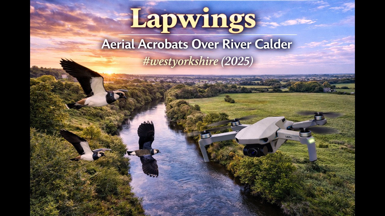 Lapwings' Aerial Acrobats Over River Calder. Drone flight experience. #westyorkshire (2025)