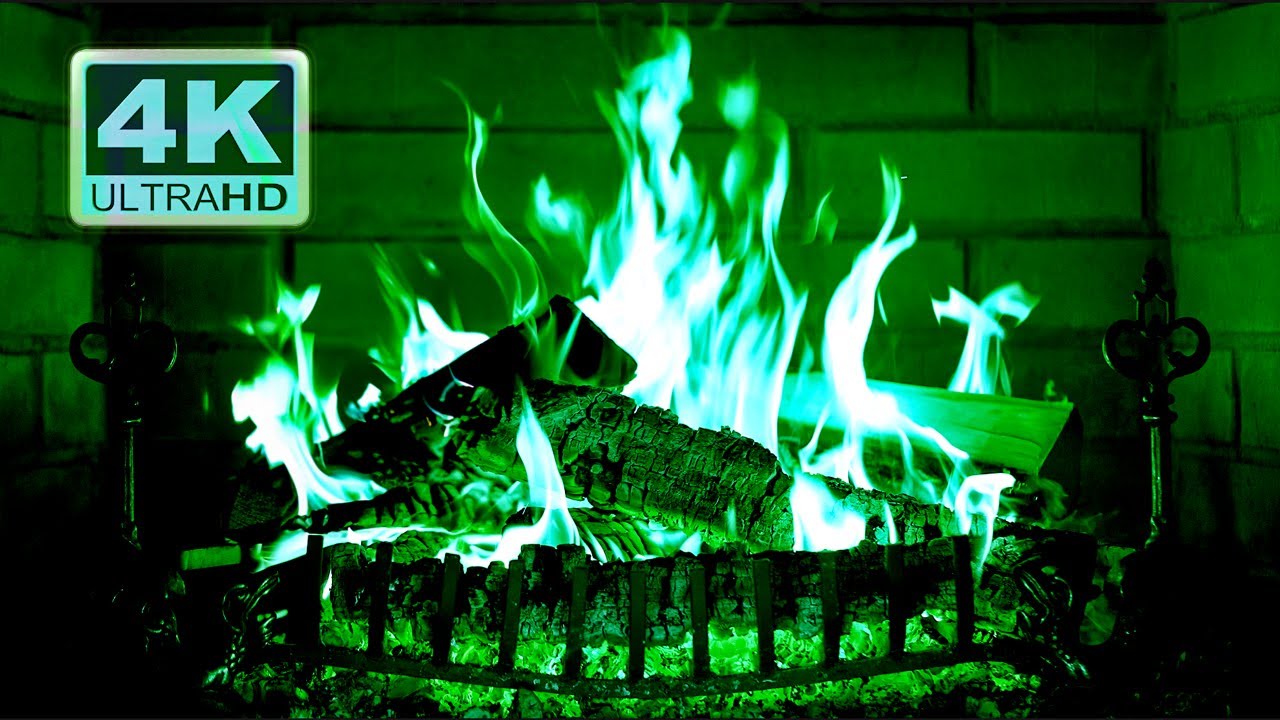 🔥🎃 Halloween Fireplace 4K (12 HOURS). Green Fireplace with Crackling Fire Sounds. Hypnotic Fire