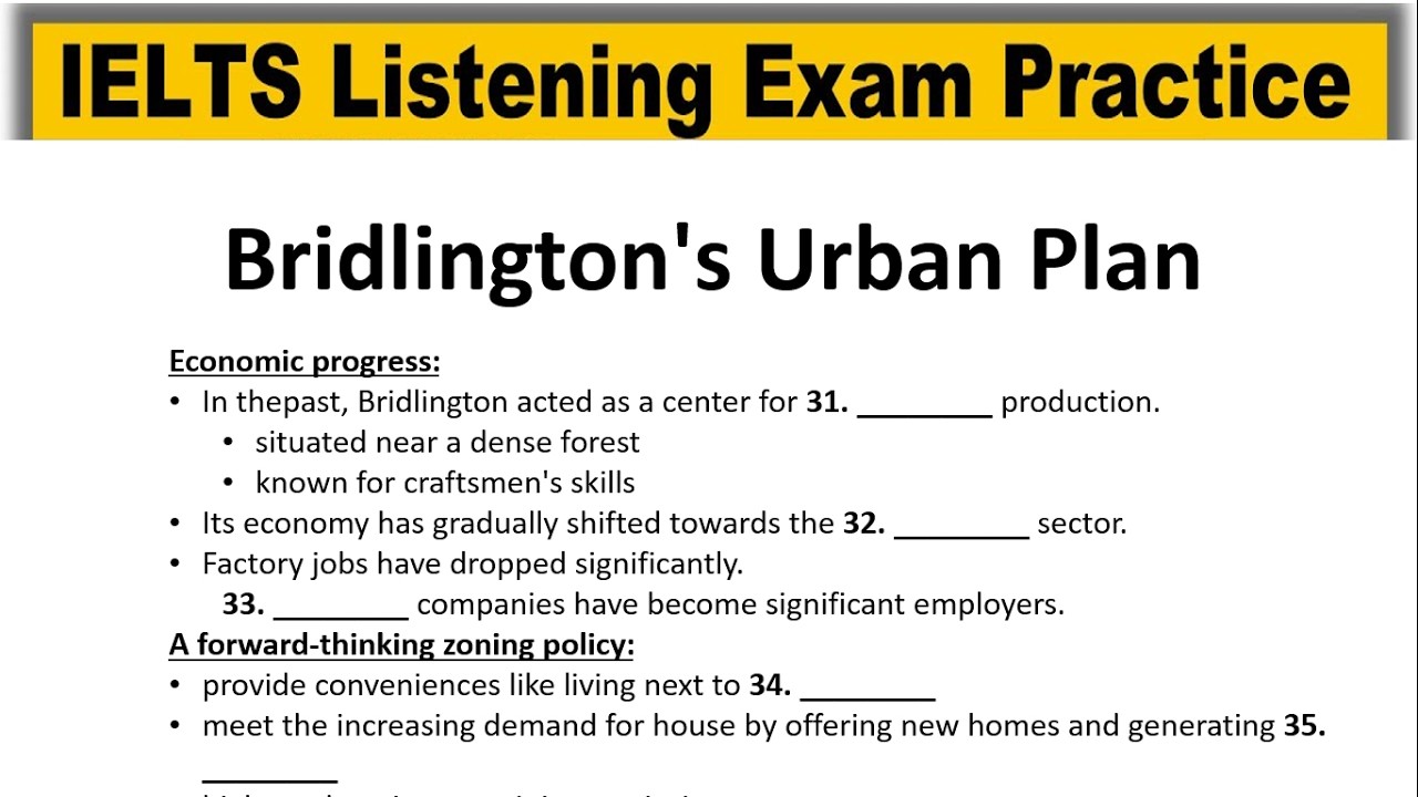 Bridlington's Urban Renewal Plan listening practice test 2026 with answers | IELTS Exam Listening