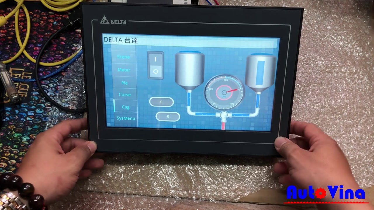 Lập trình HMI Delta tự động hiển thị trang theo ngõ vào PLC Mitsubishi