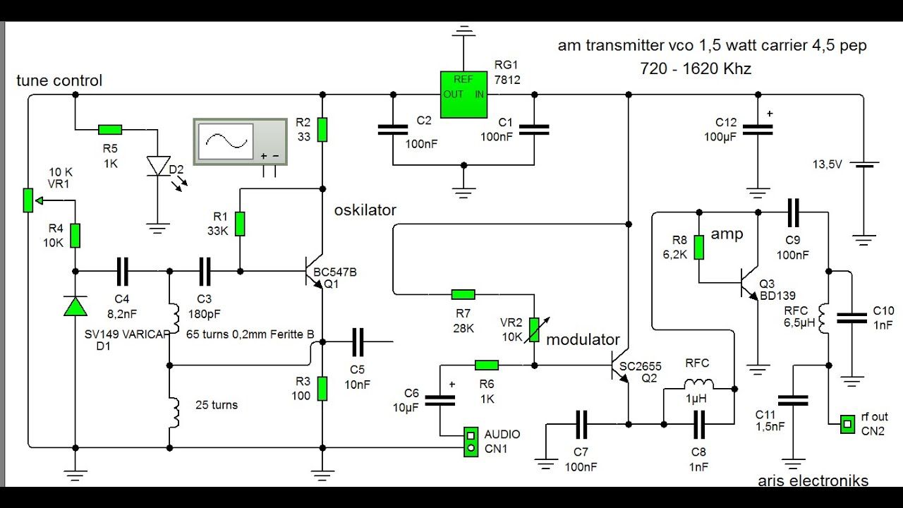 demo AM TRANSMITTER 1,5 WATT CARRIER 4,5 PEP