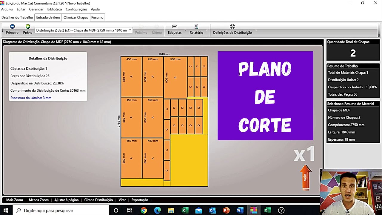 Plano de Corte Projetos de Móveis ( Instalação, Configuração e Manipulação do Programa Maxcut).