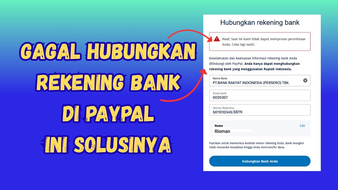 Mengisi Rekening bank di Paypal ditolak, Ini Solusinya
