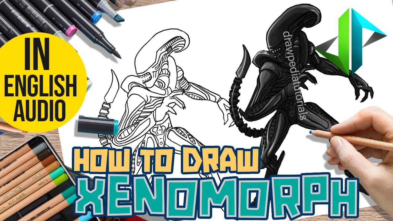 [DRAWPEDIA] HOW TO DRAW XENOMORPH from ALIENS & FORTNITE SKIN - STEP BY STEP DRAWING TUTORIAL