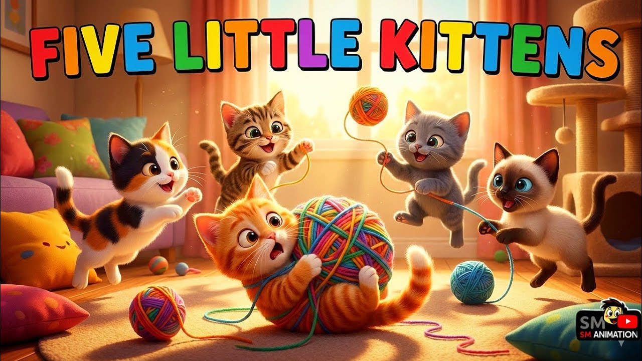 Five Little Kittens Playing with Yarn 🐱🧶 | Cute Counting rhyme for Kids