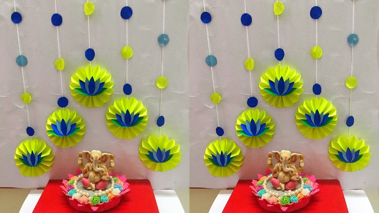 Lotus flower Ganpati background decoration ideas| Ganesh puja decorations| Ganapati  Makhar ideas